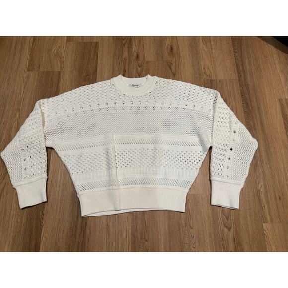 NWOT MADEWELL White Open Stitch Cotton Pullover Sweater Size Medium - Picture 7 of 11